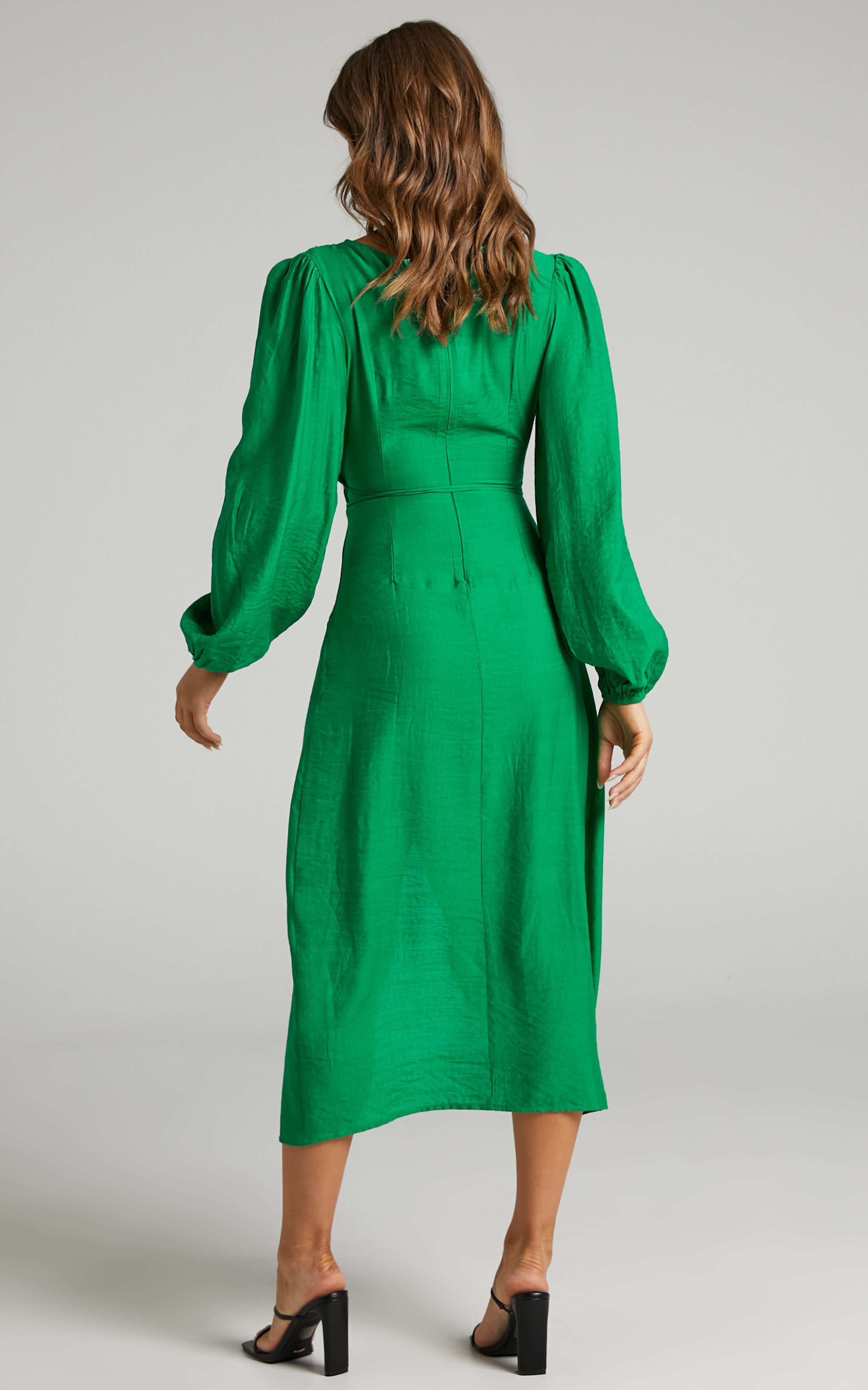 long sleeve green midi dress